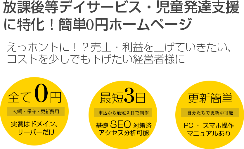放課後等デイサービス・児童発達支援にに特化した0円ホームページ「RAKUZO WEB」｜初期・制作・更新費用全て0円！